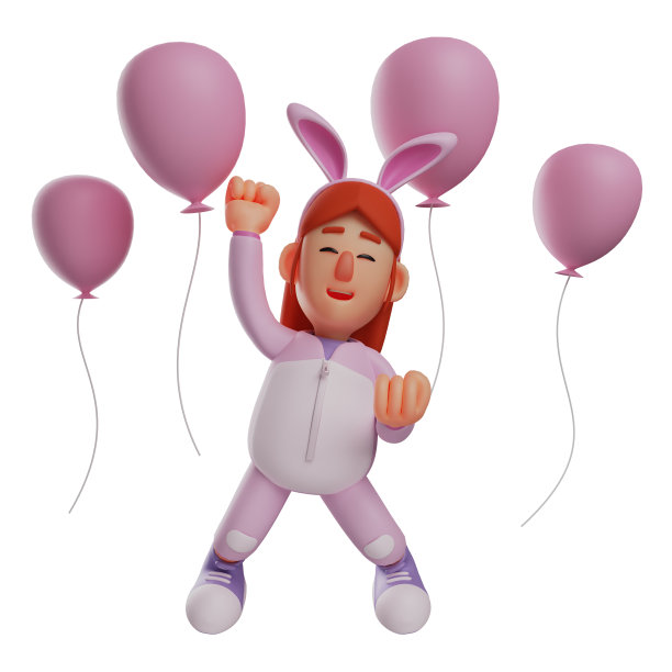 欢快的兔女郎3D卡通设计与快乐的脸图片下载