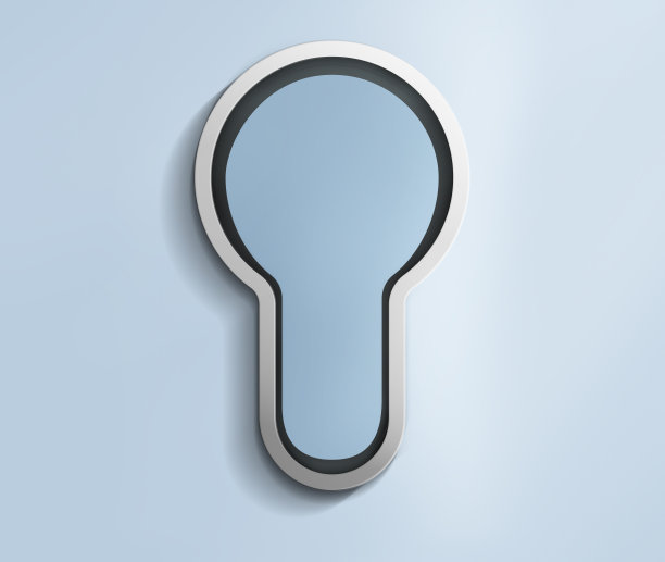 概念安全，隐私，秘密的概念。钥匙孔标志上的淡色淡蓝色背景。插图。图片下载