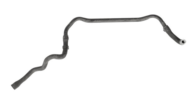 汽车发动机冷却系统的黑色塑料软管，在一个白色的孤立背景下，放在照相馆里，用于维修时更换，或用于汽车拆卸时出售的备件目录图片下载