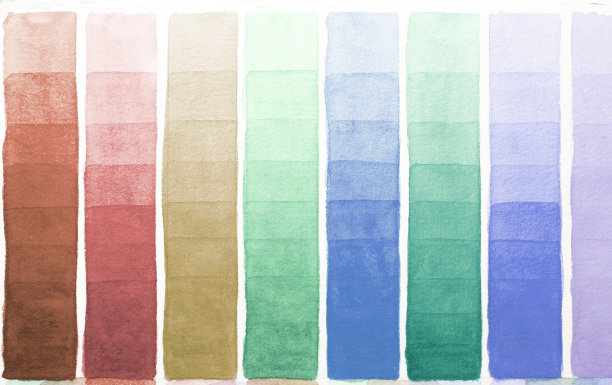 调色板的阴影水彩不同的颜色画在白纸上。图片下载