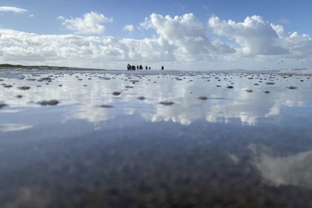 人们在沙滩上散步的低角度视图图片下载