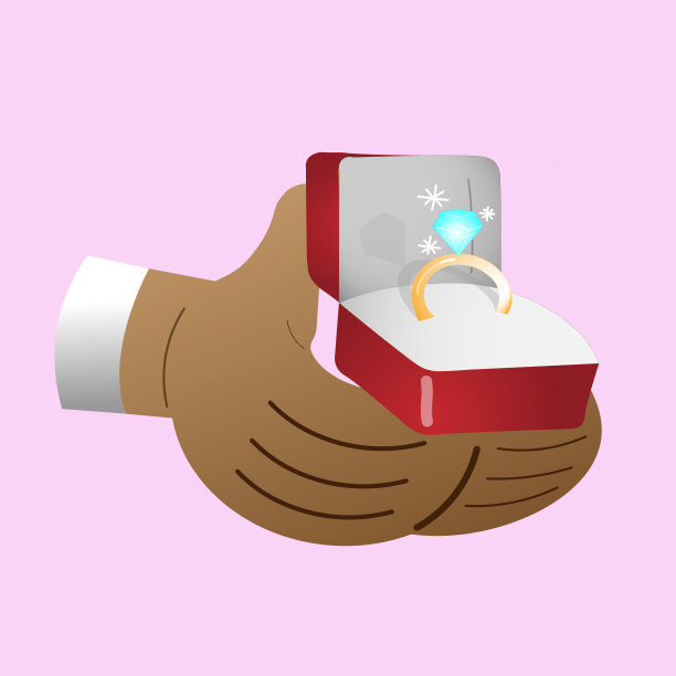 那只手拿着一个红色的盒子，里面装着结婚戒指。矢量图图片下载