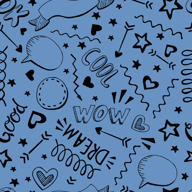 无缝图案黑色手绘字母和设计元素图片下载