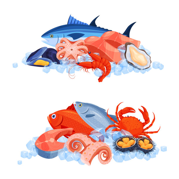 海鲜集鱼、章鱼、虾、海胆、蟹、触须、鲑鱼、牡蛎、扁vector贻贝图片下载