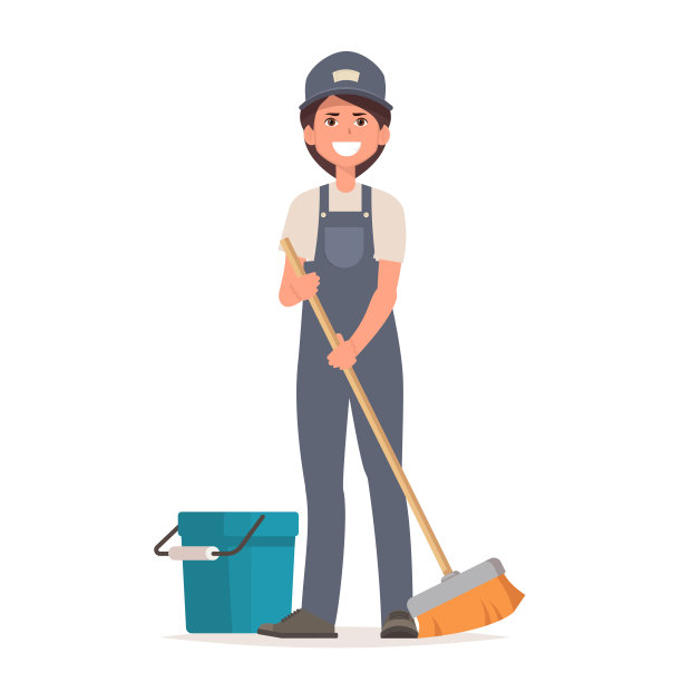 穿制服的清洁工打扫地板图片下载