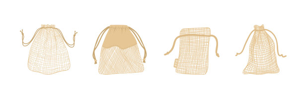 套网格生态袋孤立在白色背景上。天然和可生物降解材料袋。矢量插图在平面卡通风格。生态友好的产品。“零浪费”的概念。没有塑料图片下载