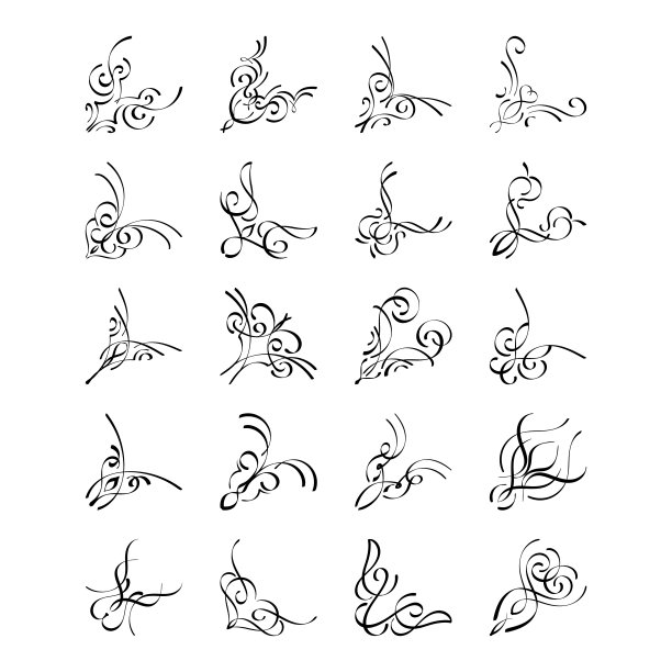 设置20个手绘框架角。白色背景上的矢量插图。图片下载