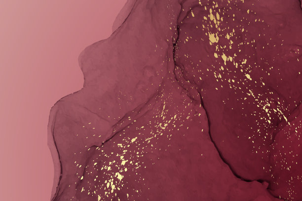 水彩背景与抽象的红色墨波和金色飞溅。图片下载