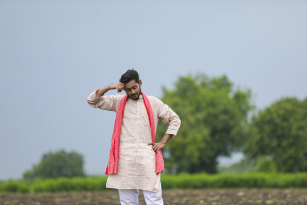 印度农民站在农田里。图片下载