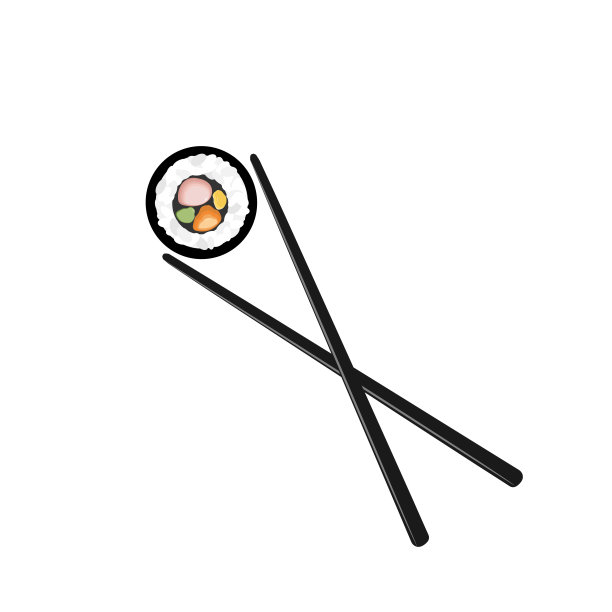 筷子，夹寿司卷。小吃概念、寿司、异域美食、寿司餐厅、海鲜。孤立的白色背景。平面风格趋势现代设计矢量插图图片下载