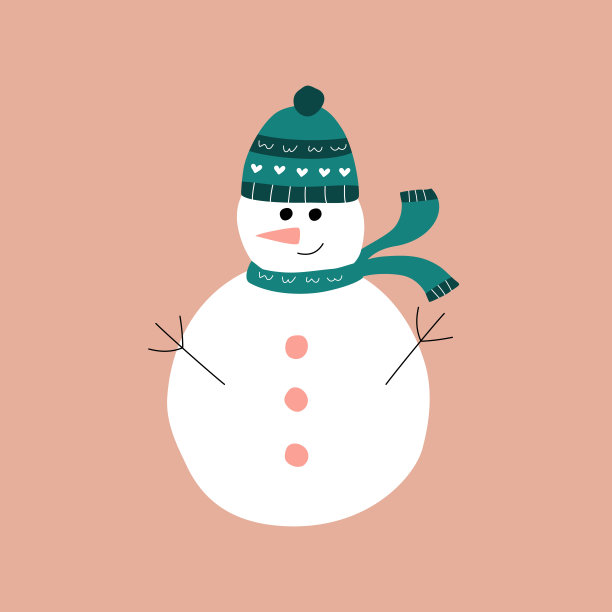 可爱的雪人在绿色帽子手绘矢量插图。可爱的婴儿角色在平坦的风格。图片下载