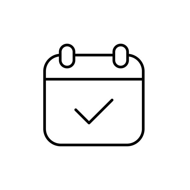 日历，日历或计划细线图标在黑色。打开日历。时尚平面孤立符号，符号用于:插图，轮廓，标志，移动，应用程序，横幅，设计，网页开发，ui, ux。向量EPS 10图片下载