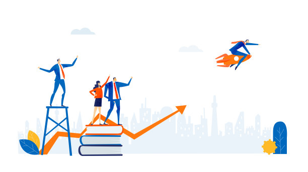 商人和火箭一起飞行。团队支持和监控飞行。业务概念说明图片下载