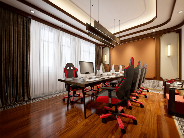 书房，家庭办公室的3d渲染图片下载