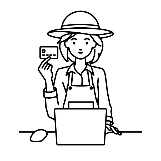 一个农妇在她的桌子上用笔记本电脑，手里拿着一张信用卡图片下载