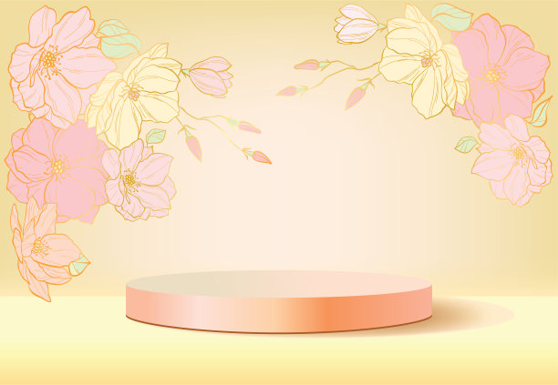 金色的讲台背景与鲜花图片下载