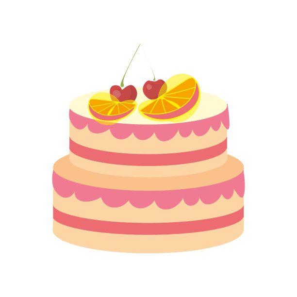 双层蛋糕与水果，简单的矢量插图孤立在白色背景上。图片下载