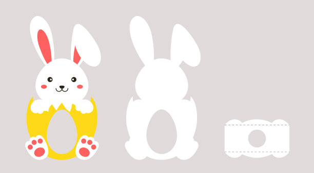 派对宠儿兔子巧克力蛋架。零售纸盒为复活节彩蛋。可打印颜色方案。打印，裁剪，粘合。向量股票插图图片下载