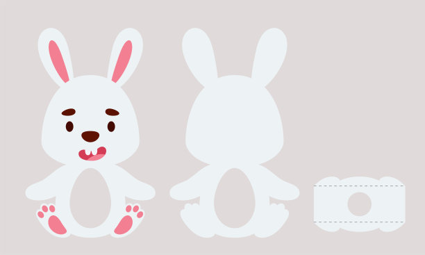 派对宠儿兔子巧克力蛋架。可打印颜色方案。打印，裁剪，粘合。零售纸盒为复活节彩蛋。向量股票插图图片下载