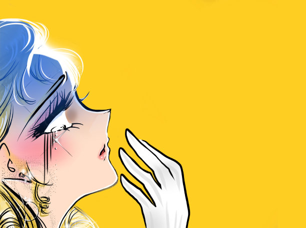 70年代的少女漫画插图，美丽的金发公主谁变得苍白与震惊图片下载