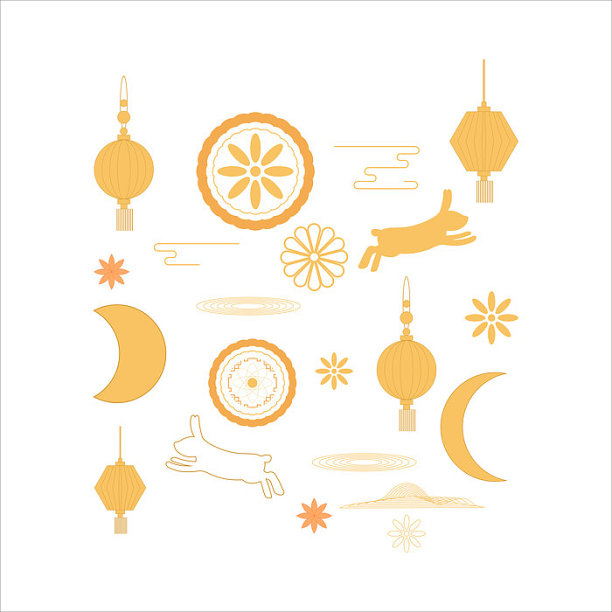 黄色简约线性中秋元素设计图片下载