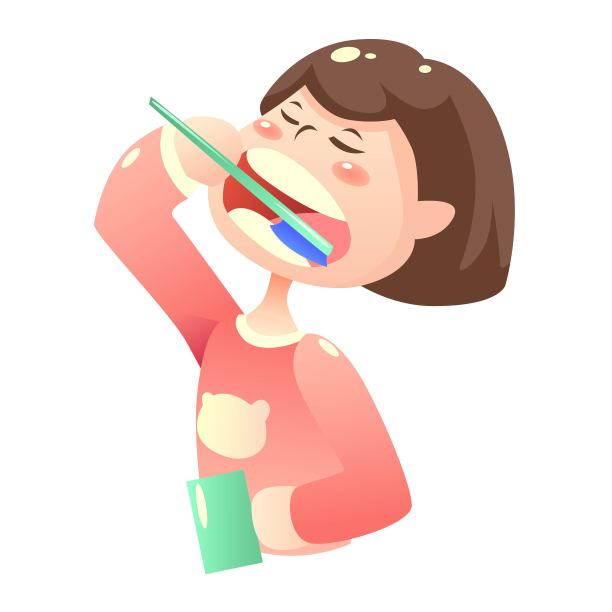 爱刷牙的小女孩插画元素图片下载