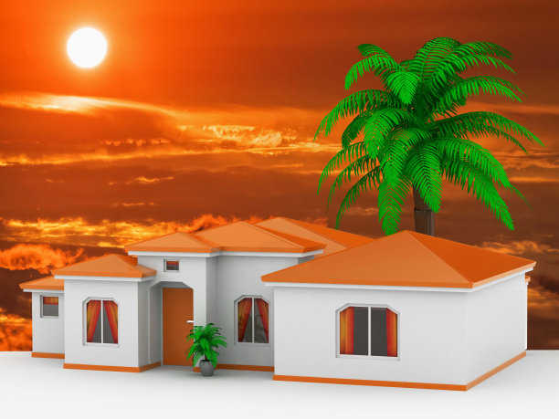 现代地中海风格的房子在日落。图片下载