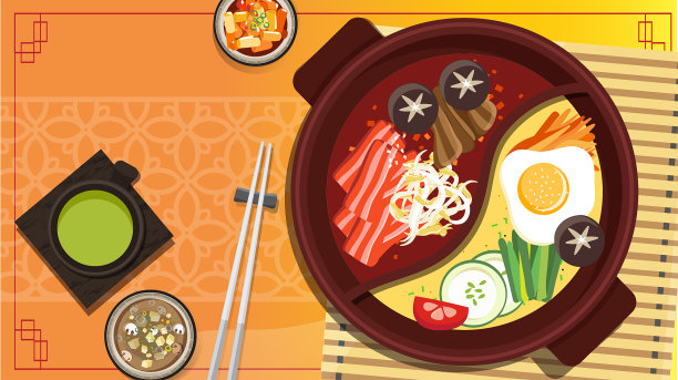 火锅俯视美食矢量插画图片下载