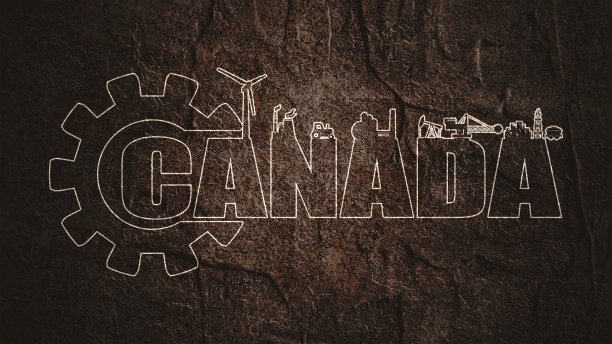 齿轮与能源和电力工业图标和加拿大国家名称。图片下载