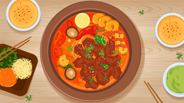 火锅矢量美食插画图片下载