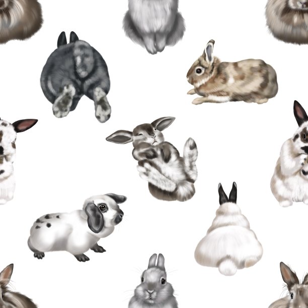水彩无缝图案与兔子。现实的兔子数字纸。包装为复活节图片下载