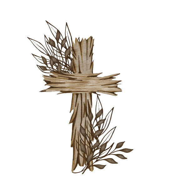 花的十字架。复活节插图。水彩婚礼十字架。洗礼图片下载