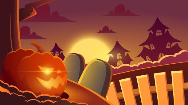 万圣节时院里的南瓜头插画元素图片下载
