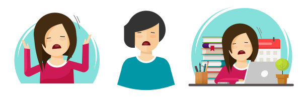 悲伤的女子女孩在悲伤矢量画或沮丧沮丧的小学生儿童人平面卡通插画，人物以痛苦焦虑和压力面对情绪，绝望的成年女性图片下载