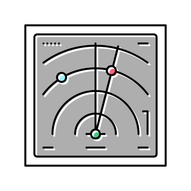 雷达定位技术彩色图标矢量插图图片下载