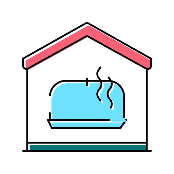 烹饪远程训练颜色图标矢量插图图片下载