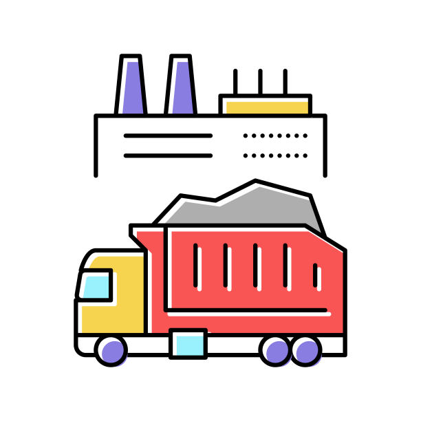 垃圾车和植物颜色图标矢量插图图片下载