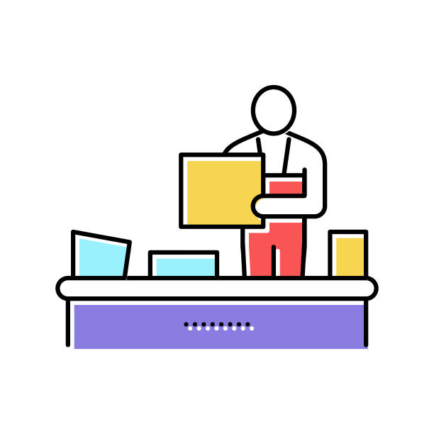 回收工厂工人分类垃圾颜色图标矢量插图图片下载