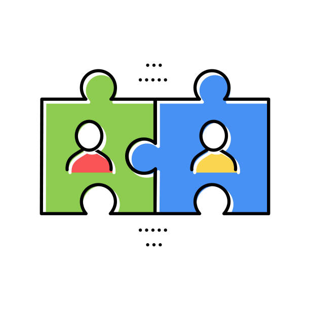团队拼图颜色图标矢量颜色插图图片下载
