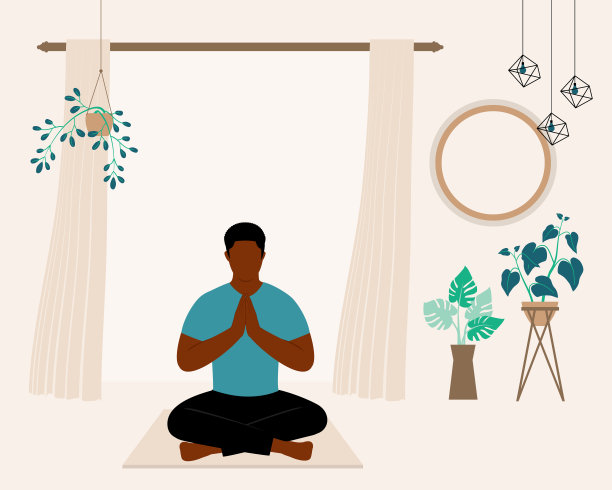 黑人在家做瑜伽。图片下载