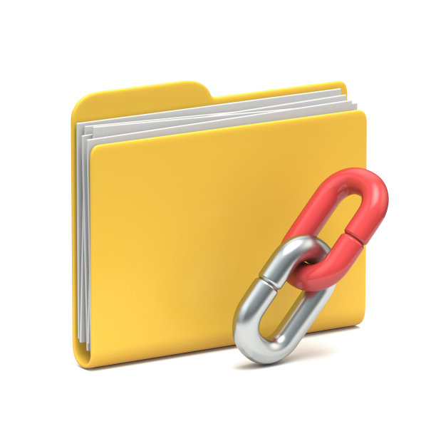 黄色文件夹图标与链接3D图片下载