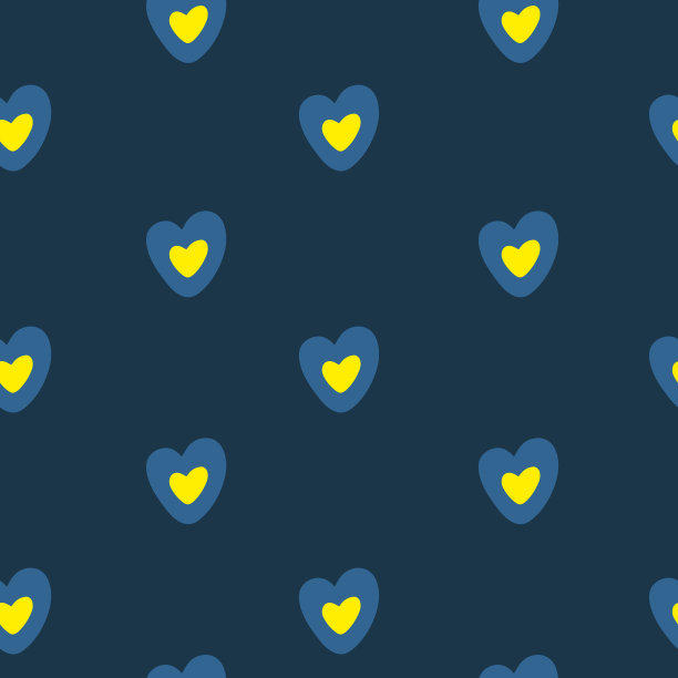 心形符号，无缝的蓝黄色调色板图案。图片下载