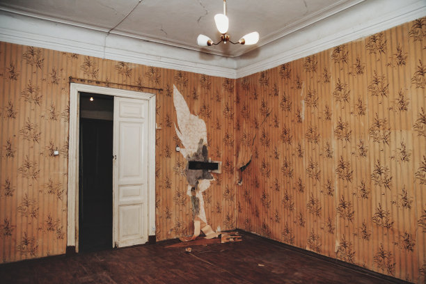 一个废弃的公共公寓的旧室内背景图片下载
