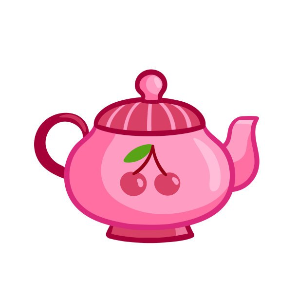 美丽的茶壶在卡通风格。矢量插图与粉红色茶壶。图片下载