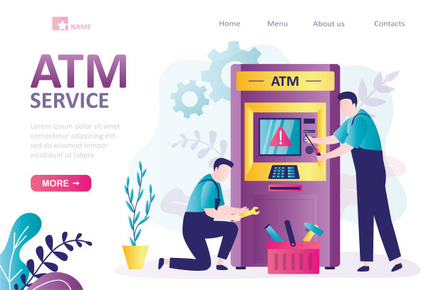 工人用工具修理有问题的bankomat。维修破损终端的修理工图片下载