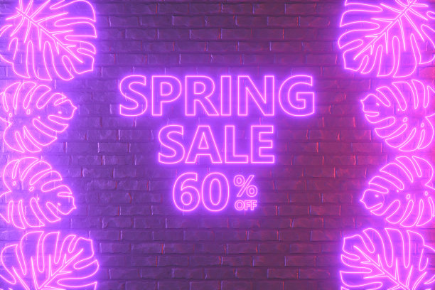 春季黑砖墙霓虹灯招牌降价六折图片下载