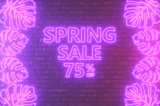 春季黑砖墙霓虹灯招牌降价75%图片下载