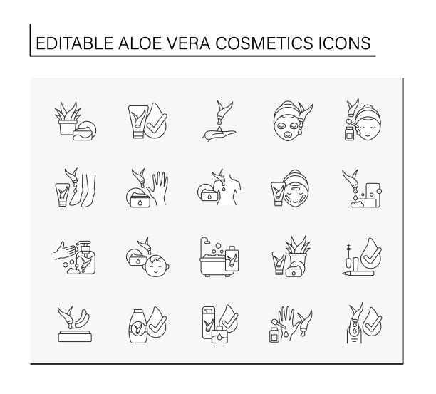 芦荟化妆品线图标集图片下载