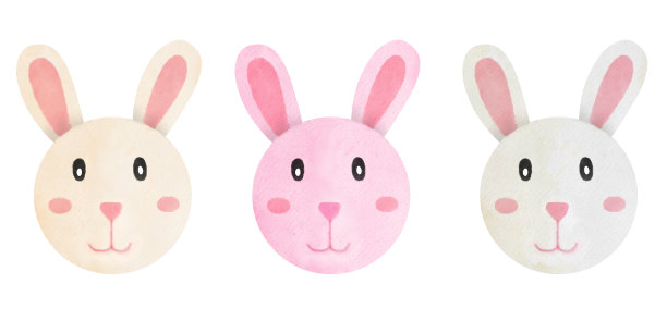 可爱的卡通兔子脸水彩插图孤立在白色背景图片下载