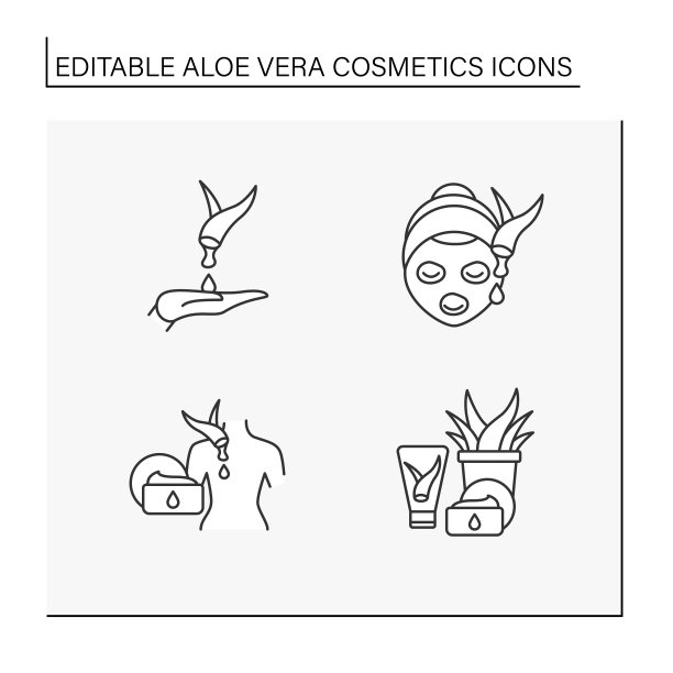 芦荟化妆品线图标集图片下载